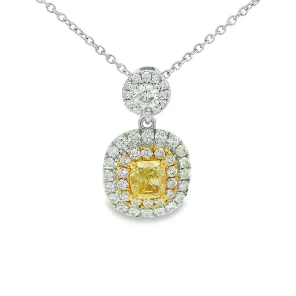 Natural Yellow Diamond Double Halo Necklace Hogan's Jewelers Gaylord, MI