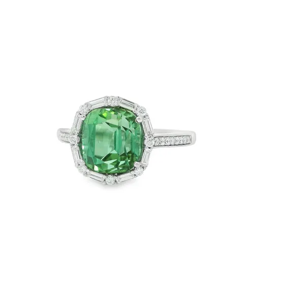 Cushion Cut Green Tourmaline and Diamond Ring Hogan's Jewelers Gaylord, MI