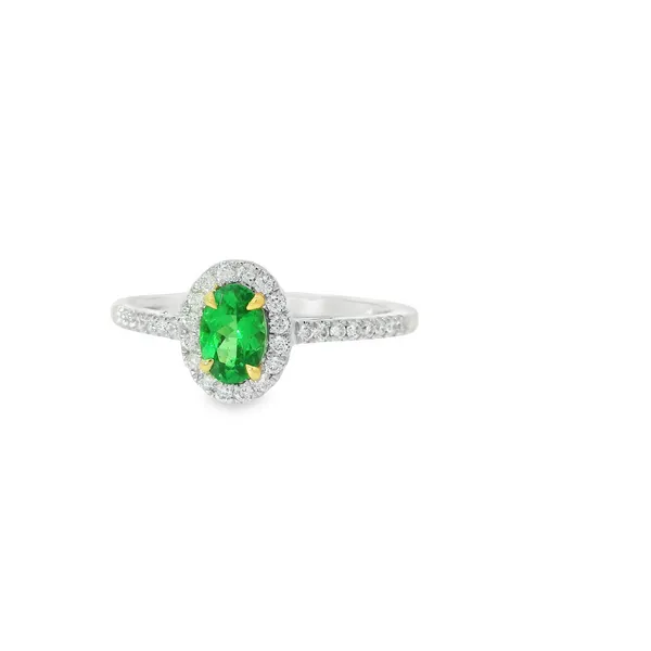 Tsavorite Garnet and Diamond Halo Ring Hogan's Jewelers Gaylord, MI