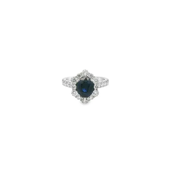 Sapphire and Diamond Halo Ring Hogan's Jewelers Gaylord, MI