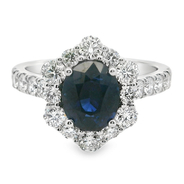 Sapphire and Diamond Halo Ring Hogan's Jewelers Gaylord, MI