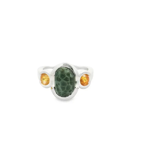 Michigan Green Stone and Orange Sapphire Ring Hogan's Jewelers Gaylord, MI