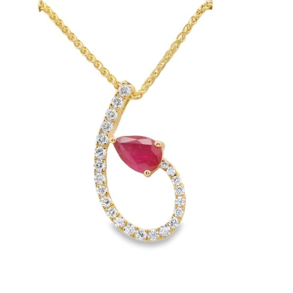 Ruby and Diamond Swirl Pendant Image 2 Hogan's Jewelers Gaylord, MI