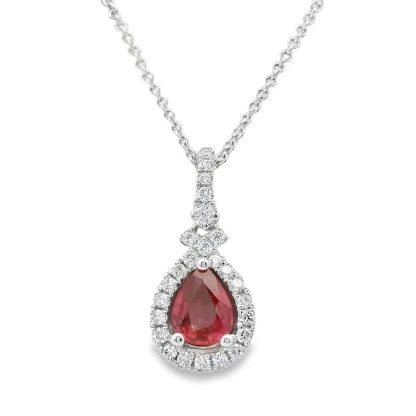 Ruby and Diamond Halo Pendant Hogan's Jewelers Gaylord, MI