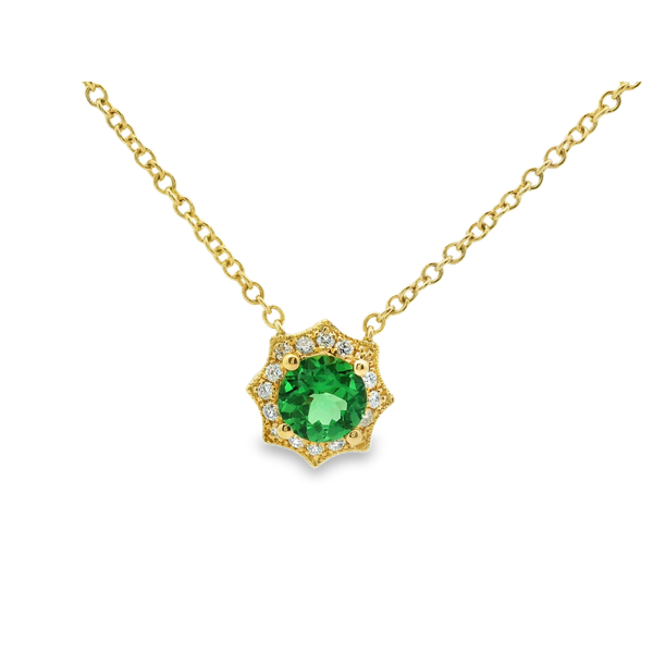 Tsavorite and Diamond Halo Pendant Hogan's Jewelers Gaylord, MI