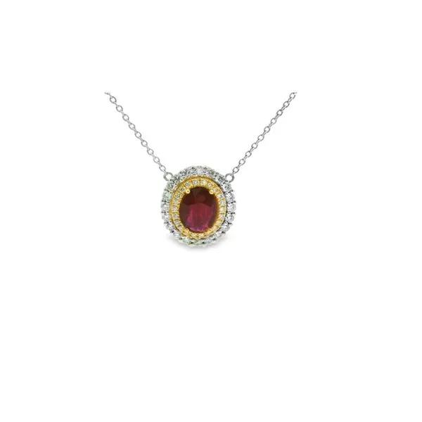 Double Halo Ruby Necklace Hogan's Jewelers Gaylord, MI