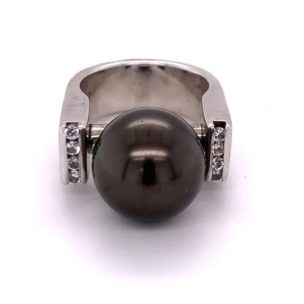 Sterling Silver Black Shell Pearl and White Sapphire Ring Hogan's Jewelers Gaylord, MI