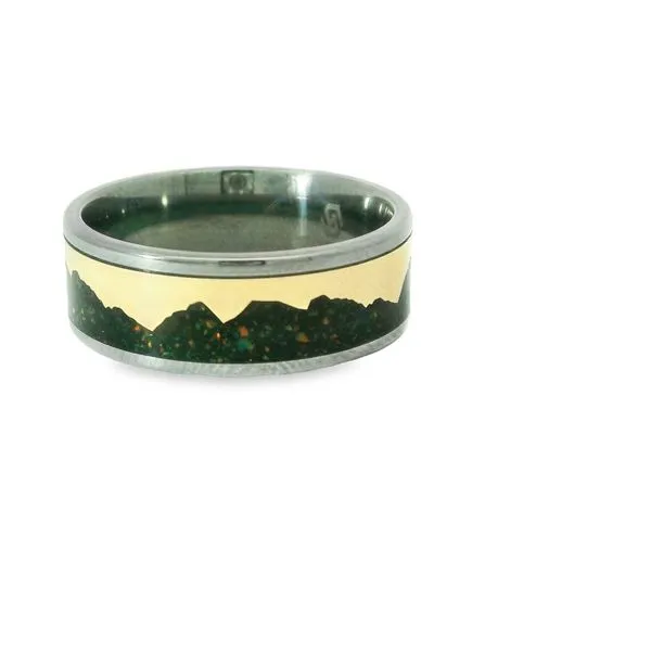 Opal Inlay Mountain Pattern Wedding Band Hogan's Jewelers Gaylord, MI
