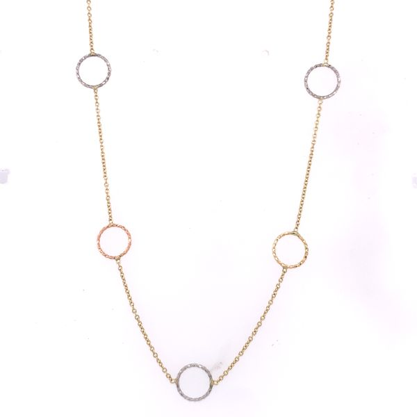 Cable Link Necklace w/Tri-Color Circle Stations Hogan's Jewelers Gaylord, MI