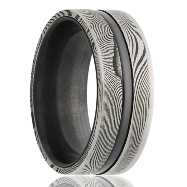 Zirconium and Damascus Steel Wedding Band Image 2 Hogan's Jewelers Gaylord, MI
