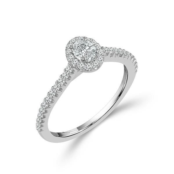 Petite oval halo design diamond engagement ring. Holliday Jewelry Klamath Falls, OR