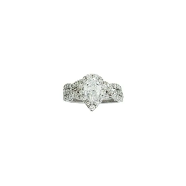 Fantastic Laboratory grown pear shaped diamond halo wedding set. Holliday Jewelry Klamath Falls, OR