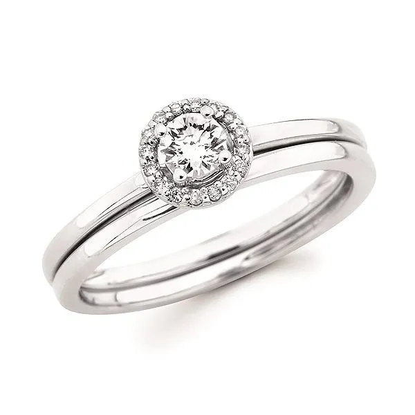 Delicate halo style diamond wedding set. Holliday Jewelry Klamath Falls, OR