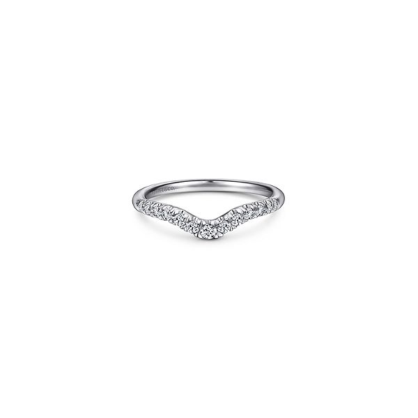 Curved French Pave diamond wedding band by Gabriel & Co. Holliday Jewelry Klamath Falls, OR