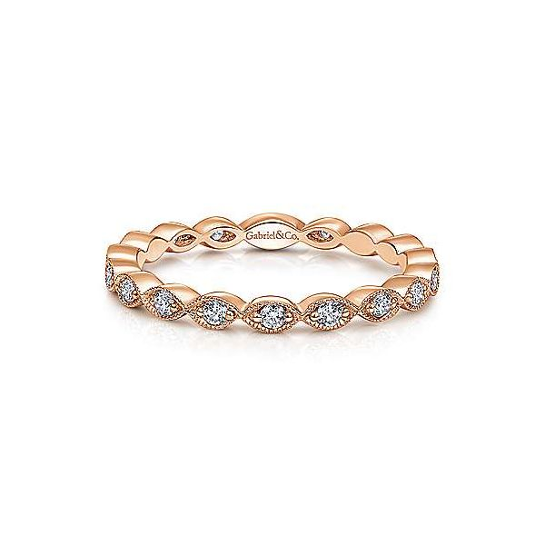 Rose gold marquise station diamond band by Gabriel & Co. Holliday Jewelry Klamath Falls, OR