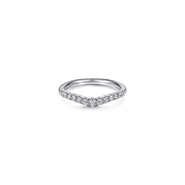 Curved French pave diamond wedding band by Gabriel & Co. Holliday Jewelry Klamath Falls, OR