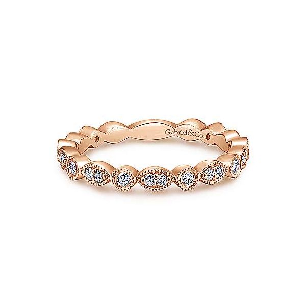 Rose gold diamond station ring by Gabriel & Co. Holliday Jewelry Klamath Falls, OR