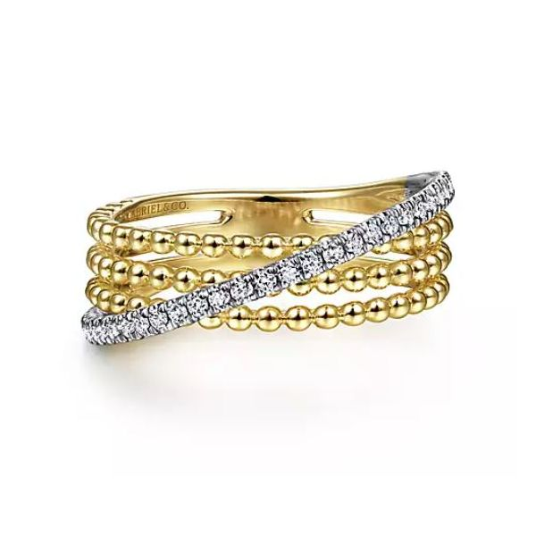 Stylish Bujukan Ball and Diamond Crossover Band by Gabriel & Co. Holliday Jewelry Klamath Falls, OR