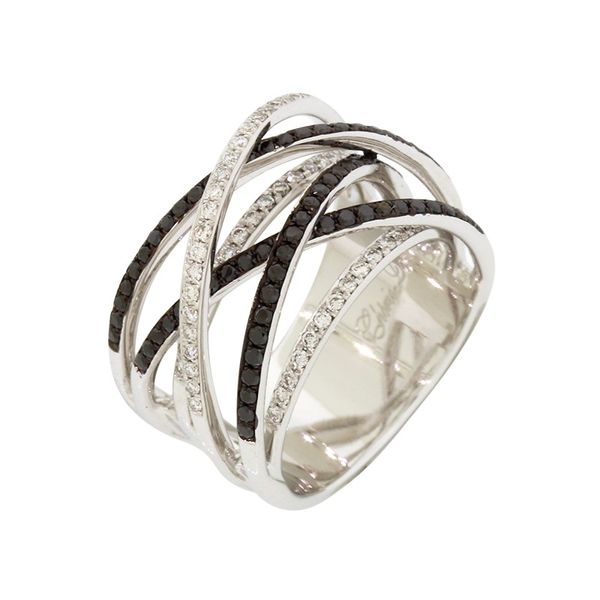 Stunning criss-cross black and white diamond ring. Holliday Jewelry Klamath Falls, OR