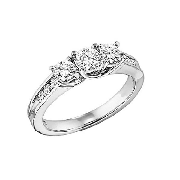 Classic three-stone diamond ring. Holliday Jewelry Klamath Falls, OR
