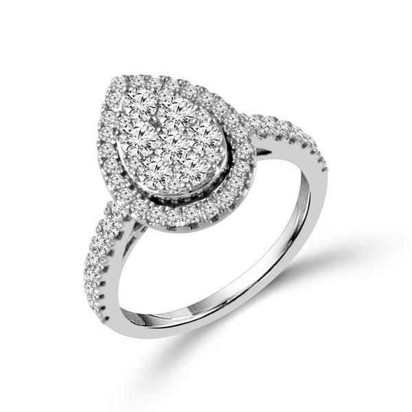 Pear shaped halo diamond cluster ring. Holliday Jewelry Klamath Falls, OR