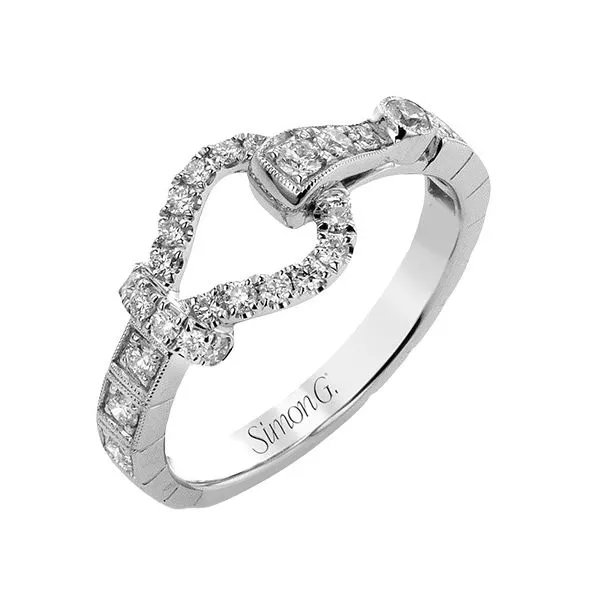 Diamond buckle ring in 18 karat white gold and diamonds. Holliday Jewelry Klamath Falls, OR