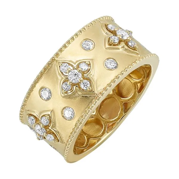 Impressive wide gold band with diamond flower accents Holliday Jewelry Klamath Falls, OR
