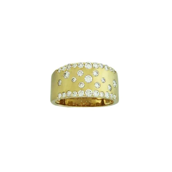 Scattered sparkles accent this wide yellow gold diamond band Holliday Jewelry Klamath Falls, OR