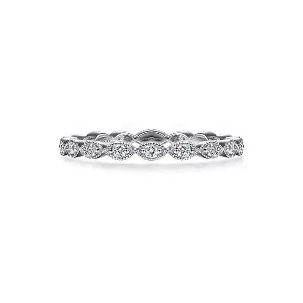 Delicate white gold marquise station diamond stackable ring by Gabriel & Co Holliday Jewelry Klamath Falls, OR