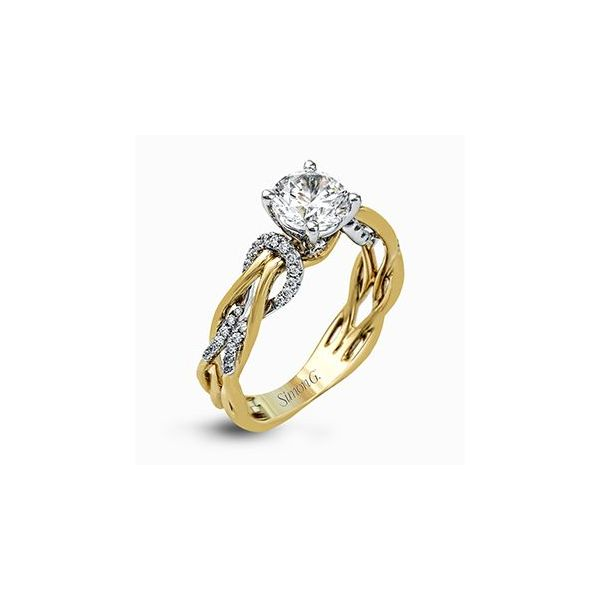Simon G 18 karat two-tone weave design diamond ring. *center not included. Holliday Jewelry Klamath Falls, OR
