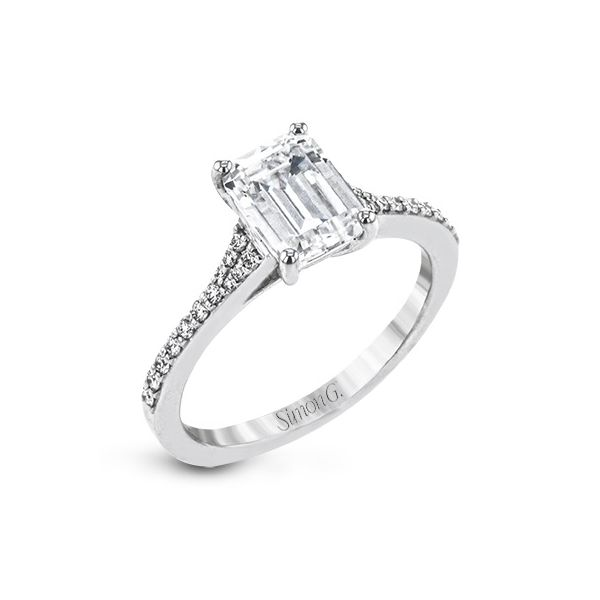Simon G 18 karat white gold straight line diamond ring. *center not included. Holliday Jewelry Klamath Falls, OR