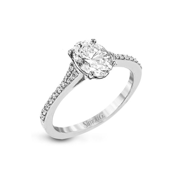 Simon G 18 karat white gold diamond ring. *center not included. Holliday Jewelry Klamath Falls, OR