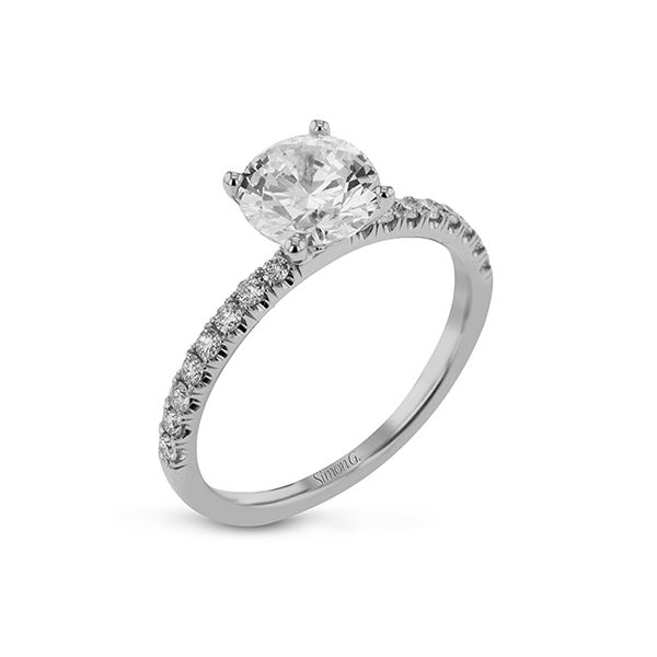 Simon G 18 karat rose gold straight line diamond ring. *center not included. Holliday Jewelry Klamath Falls, OR