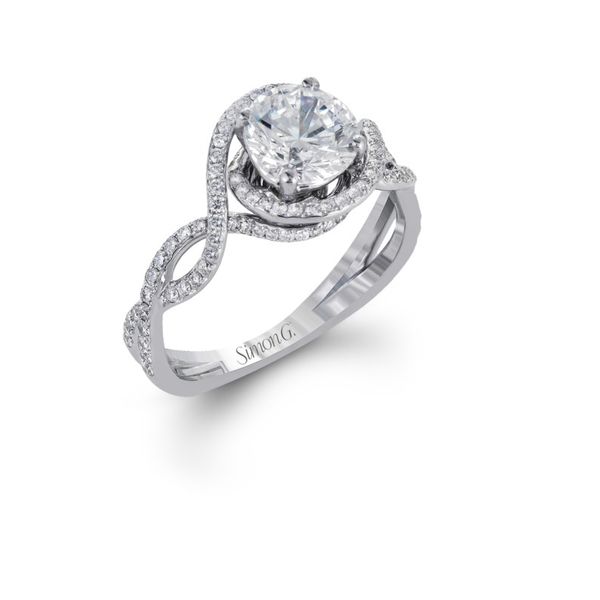 Simon G modern twisted halo diamond engagement ring. *center not included. Holliday Jewelry Klamath Falls, OR
