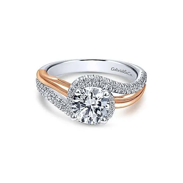 Diamond engagement ring in rose and white gold by Gabriel & Co. *Center not included. Holliday Jewelry Klamath Falls, OR