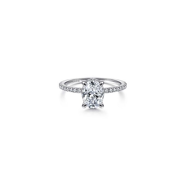 Oval hidden-halo diamond ring by Gabriel & Co. *Center not included. Holliday Jewelry Klamath Falls, OR