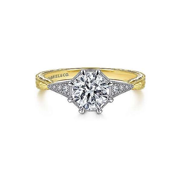 Vintage inspired Gabriel & Co. diamond ring with an engraved shank. *Center not included. Holliday Jewelry Klamath Falls, OR