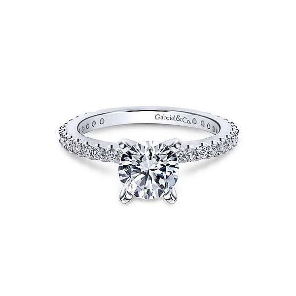 Straight line diamond engagement ring by Gabriel & Co. *Center not included. Holliday Jewelry Klamath Falls, OR