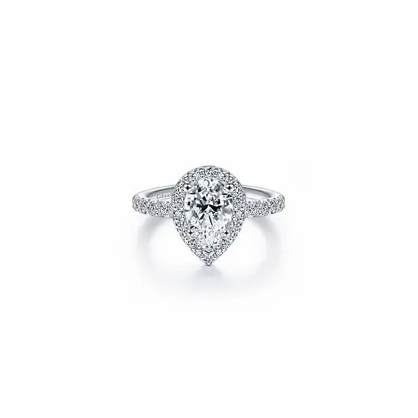 Pear shaped halo diamond ring by Gabriel & Co. *Center not included. Holliday Jewelry Klamath Falls, OR