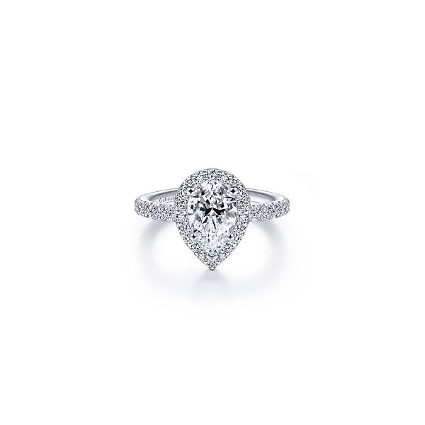 Stunning pear shaped halo diamond ring by Gabriel & Co. * Center not included. Holliday Jewelry Klamath Falls, OR