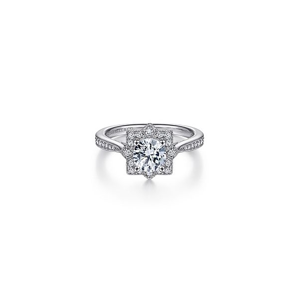 Unique halo design diamond engagement ring by Gabriel & Co. * Center not included. Holliday Jewelry Klamath Falls, OR