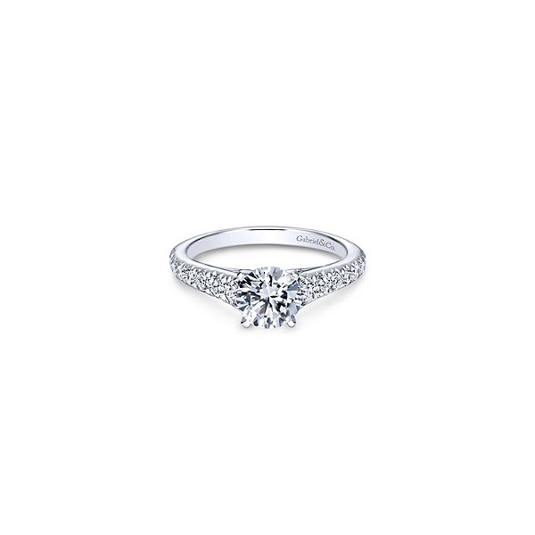 Straight line diamond engagement ring by Gabriel & Co. *Center not included. Holliday Jewelry Klamath Falls, OR