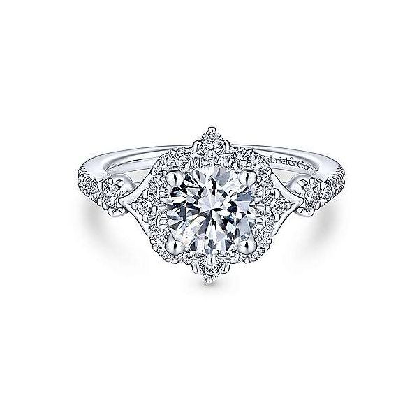 Unique vintage-inspired halo diamond ring by Gabriel & Co. *Center not included. Holliday Jewelry Klamath Falls, OR