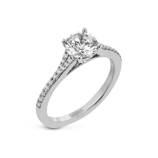 Stunning straight line Simon G engagement ring. *Center stone not included. Holliday Jewelry Klamath Falls, OR