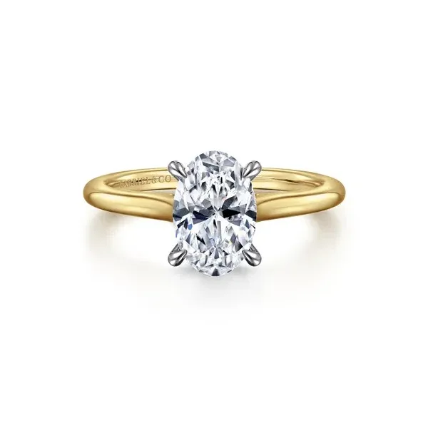 Classic Solitaire with delicate diamond accents in 14K White and Yellow Gold Oval Diamond Ring *Center not included Holliday Jewelry Klamath Falls, OR