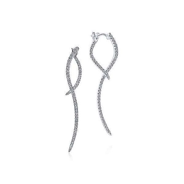 Unique sculptural drop diamond earrings by Gabriel & Co. Holliday Jewelry Klamath Falls, OR