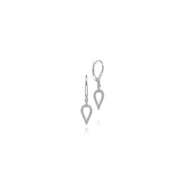 Gabriel & Co. pear shaped diamond drop earrings. Holliday Jewelry Klamath Falls, OR