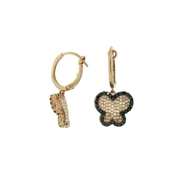Playful butterfly earrings featuring black and white diamonds. Holliday Jewelry Klamath Falls, OR