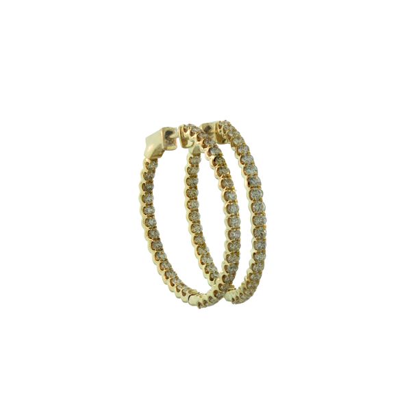 Party time round inside out yellow gold and diamond hoop earrings Holliday Jewelry Klamath Falls, OR