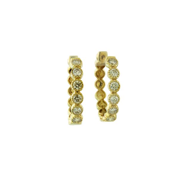 Stunning yellow gold and diamond hoop earrings with delicate detail Holliday Jewelry Klamath Falls, OR